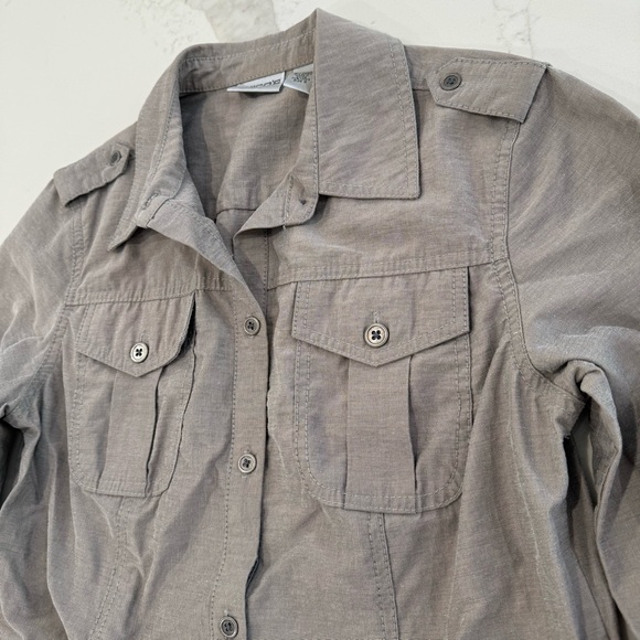 Vintage Chicos Linen Blend Military Style Jacket Womens Size 0 Small Taupe Brown - Picture 5 of 7